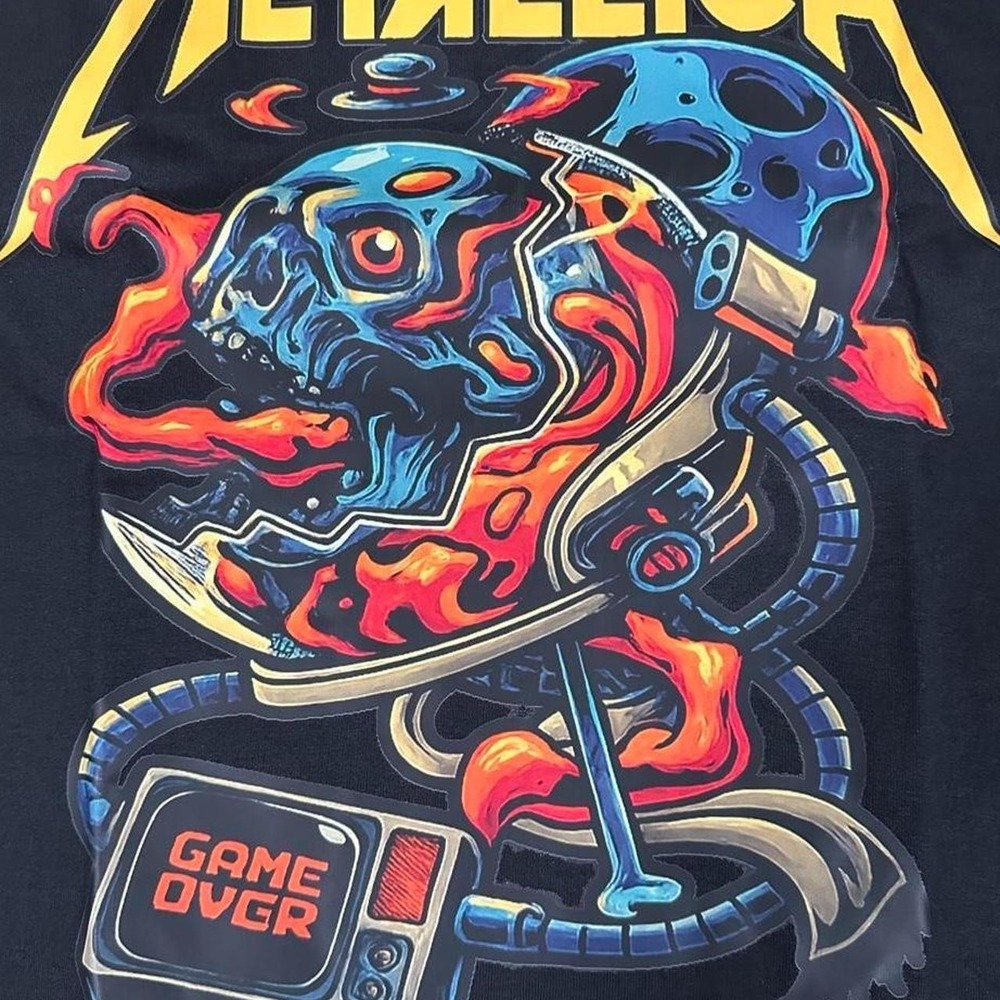 Metallica Game Over Skull Graphic T-Shirt Mens XL Black Short Sleeve Band Tee
